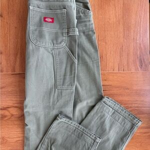 Dickies Olive Green Work Pants with Red Logo Tag
